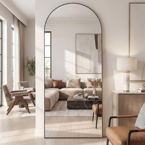 Vortisys Ganzkörperspiegel Bogen 180x75cm,Stabiler Rahmen, HD Hartglas | Bogen Design, Standspiegel & Wandspiegel Bruchsicher mit Aluminium Rahmen, Großer Spiegel für Schlafzimmer Flur Wohnzimmer