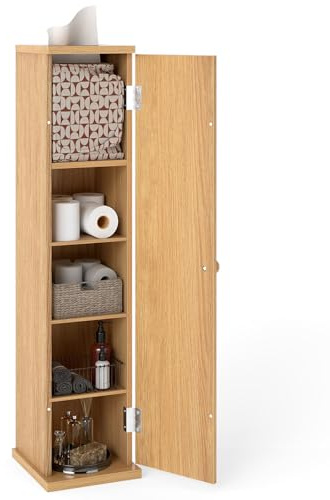Multigot Bathroom Storage Cabinet, Wooden Toilet Paper Holder with 3 Detachable Shelves and Handle, Freestanding Tissue Organizer for Home Kitchen Living Room (Natural)