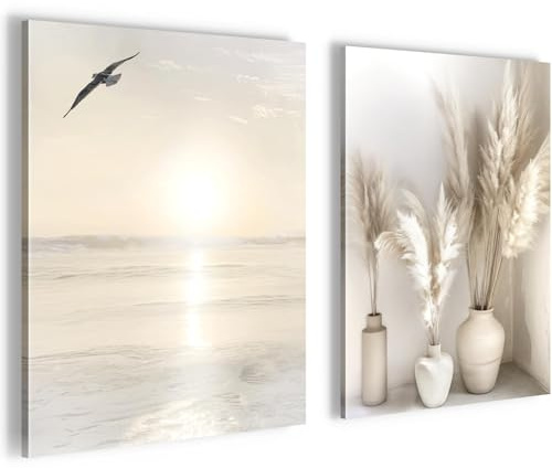 Novart Wandbilder Set Strand und Meer - KOMPLETT AUFHÄNGFERTIG - Wohnzimmer Schlafzimmer Büro Deko - Küste - N029425a