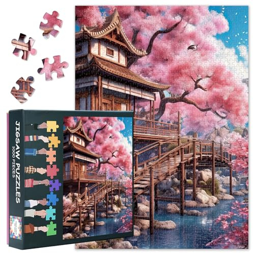 Puzzle 1000 Pièces Adulte avec Paysage de Fleurs de Cerisier - Puzzles 1000 Pièces, Puzzle Difficile, Défi, Art Paysage Fantaisie (27,5 x 19,7), Soirée de Jeu Familiale & Décoration de Maison