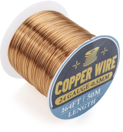 99.9% Pure Copper Wire 24 Gauge 50m, Solid, For Jewellery & Garden | Anti-Oxidation Coating, Bendable, Rustproof, 0.5mm x 50m Spool, For Jewellery Making, Electroculture, Plants, DIY Crafts