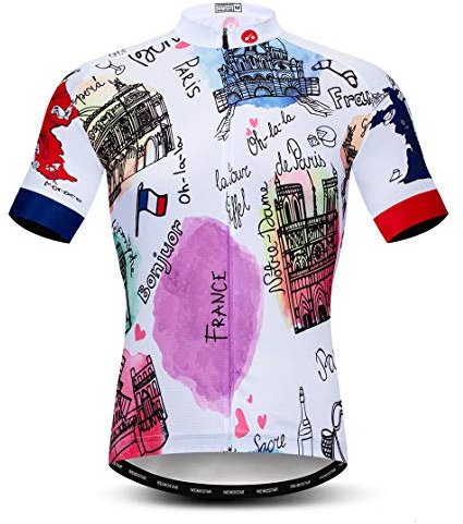 weimostar Fahrradtrikot für Herren, Fahrradbekleidung, Fahrradtrikot, Oberteil, Hemden, Rennrad, MTB, kurzärmelig, Sommer, Frankreich, weiß, L