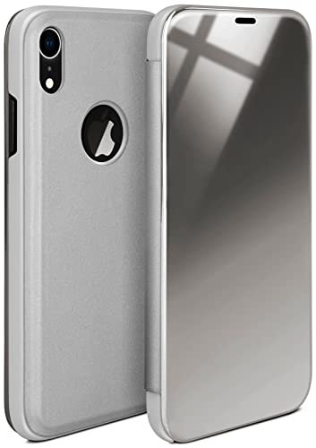 MoEx iPhone Xr | Premium Transparent Mirror Case 360° Full Protection Case Flip Cover - Silver