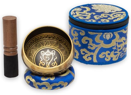 Wish Well 4 Tibetan Singing Bowl Set with Case, Crafted in Nepal, Blue | Meditation Sound Bowl for Sound Healing, Sound Baths, Chakra Balancing, Cleansing, Reiki, Yoga, Mindfulness & Meditation