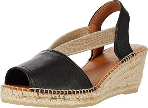 Toni Pons Damen Espadrille aus Leder - TEIDE-P - Schwarz, 40 EU