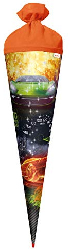 ROTH Schultüte No Limit Auto-Rennen 70 cm groß - rund Rot(h)-Spitze Filzverschluss - Action Car Race Glanz
