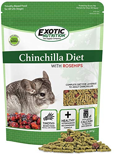 Chinchilla Diet with Rose Hips - Nutritionally Complete Natural Healthy Pellet Food for Pet Chinchillas (2 lb.)