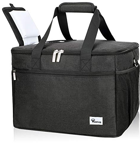 Voova Cooler Bag 50-Can (30L), Large Collapsible Cool Bag, Insulated Picnic Lunch Bag Box Soft Sided Wine Cooler Boxes, Leak-Proof Freezer Bag for Frozen Food/Camping/BBQ/Shopping/Golf-Black