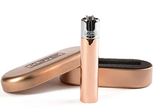 Clipper Metall Gas-Feuerzeug (Rosegold mit Silver top) mit SOFORTGRAVUR +VORSCHAU: Gravur inklusive (Gasfeuerzeug nachfüllbar)