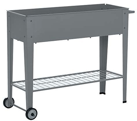Outsunny Jardinière sur Pieds Potager dim. 104L x 39l x 80H cm étagère 2 Roues + Insert d'irrigation métal Gris