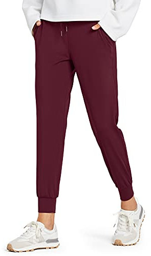 Libin Jogginghose Damen Sporthose Lang Trainingshose Leichte Freizeithose Yogahose Joggpants Stretch Sweathose Laufhose Stoffhose Elegant für Frauen mit Taschen Burgund S