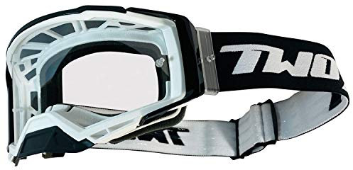 TWO-X Cross-Brille - Motocross-Brille mit klarem Glas - Kratzfeste Brille - Enduro & Downhill - Schutz-Brille - Atom - Blizzard-Weiß-Schwarz