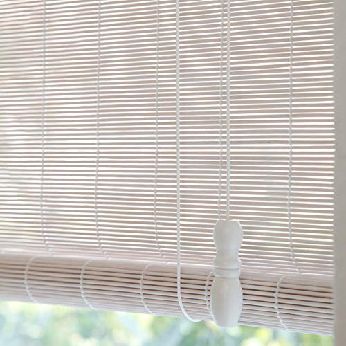 Sonnenschutz Bambusrollo in Natur Weiß,Außen/Innen Bambus Rollo Raffrollo,Lichtfilterung/Wasserdicht/Anti-UV,mit Seitenzug Sichtschutz Jalousie,für Terrasse/Garten/Fenster (120x140cm/47x55in)