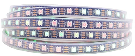 LOAMLIN LED Streifen WS2812B 5M 60 LEDs/m, RGB-IC Magische Farbe Programmierbar Led 300Pixels, Flexibler Individuell Adressierbar 5050 SMD Led Strip, Schwarze Platine, Wasserdicht IP67