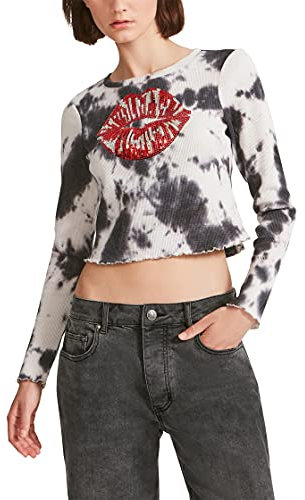 Madden Girl Pailletten-Patch, lange Ärmel, mit Salat-Saum., Austernpilz, X-Klein