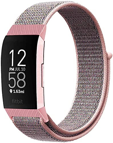 Niboow Armband Kompatibel mit Fitbit Charge 4/Fitbit Charge 3/Fitbit Charge 3 SE, Nylon Solo Loop, Einstellbar Sport Ersatzband Kompatibel mit Fitbit Charge 4/Charge 3/Charge 3 SE-Rosa