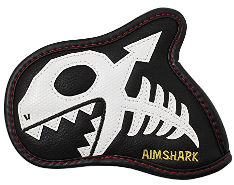 AIMSHARK Golf Club Cover, 9pcs Set, Skull Shark Design, Magnetic Closure, Golf Head Covers, Iron Clubs, White & Rainbow
