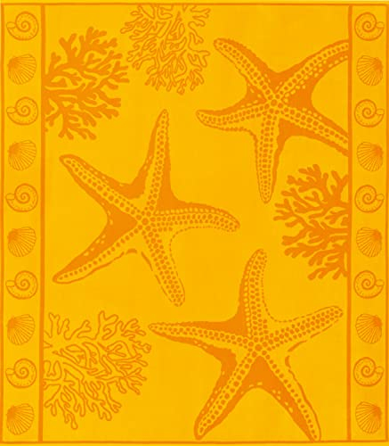 Delindo Lifestyle Frottee Strandtuch Tropical Seestern Yellow, 100% Baumwolle, Strandlaken ist 180x200 cm groß