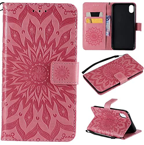 Ttianfa Coque pour Apple IPHONE XR 6.1 Portefeuille Rabat Étui Housse [2 Carte Fentes] [Stand Support] [Magnétique] gaufrée Tournesol PU Cuir 360° Antichoc 2& Verre Trempé,Or Rose