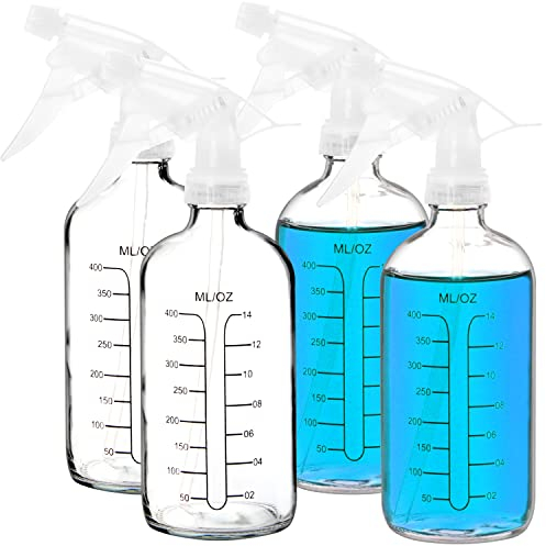 Youngever Paquete de 4 botellas de vidrio vacías de 16 onzas con medidas, botellas de spray para cabello y soluciones de limpieza