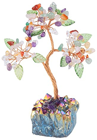 Nupuyai Kristallbaum Feng Shui Geldbaum Baum des Lebens Edelstein Baum mit Titanium Coated Kristall Druse für Reichtum und Glück