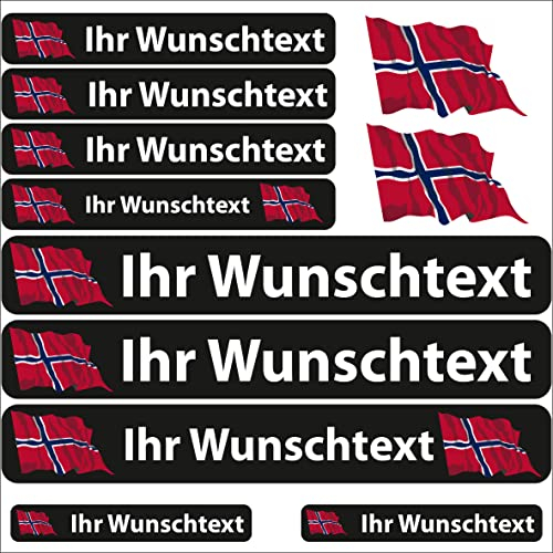 INDIGOS UG Fahrrad Aufkleber Norwegen - 13 Fahnenaufkleber wehend - Sticker selbst gestalten - Autoaufkleber- Motorrad - Namensaufkleber wasserfest personalisiert - Wunschtext