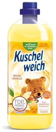 Kuschelweich Weichspüler 1 l, Wilde Vanille, kuschlig-weich | für 38 Wäschen, hautverträglich, mikroplastikfrei, Natürliches Frischegefühl, Hautneutral, Nachhaltig