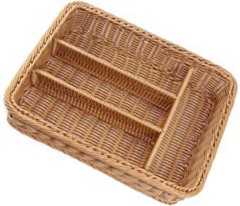 KICHOUSE 4-Fach Imitation Rattan Besteck Lagerung Korb Gabeln Tablett für Küche Bad