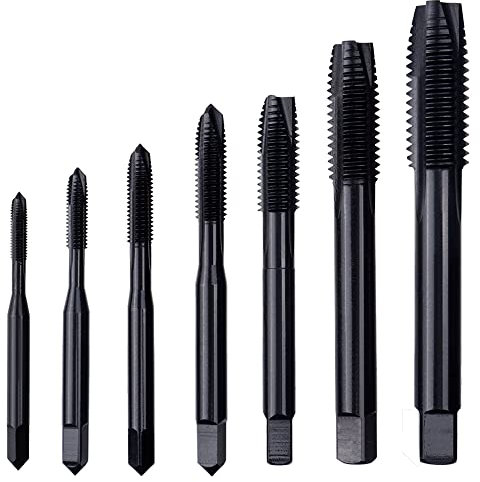 Wolfride Spiral Point Tap Set Metric and Standard Tap Drill Bit Set Threading Tool M3 M4 M5 M6 M8 M10 M12 (7Pcs)