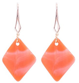 ZARZAMORA Pendientes Resina y Gancho Chapado en Oro de 24 quilates - Aretes Colgantes Mujer en Forma de Rombo Colores Intensos y Festivos - Regalo Original (Naranja)