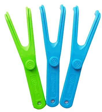 Wiederverwendbare Zahnseide Halter, 3 Stück Flosser Zahnseidenhalter, Dental Floss Halter, Zahnseide-Stick Zahnreinigung, Mundhygiene Zahnreinigung, für Familien Hotels und Reisen, 2 Blau, 1 Grün