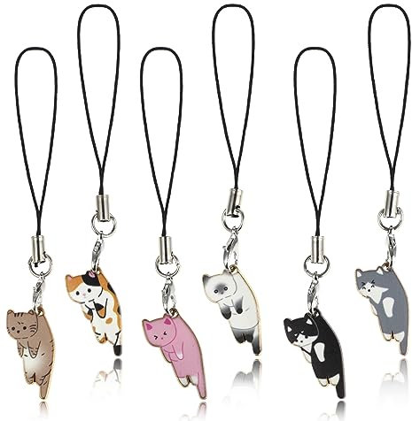 Molain Breloque de téléphone en forme de chaton mignon, pendentif en forme de chaton mignon, petit animal créatif, porte-clés fait à la main, bracelet anti-perte de téléphone pour femmes et filles