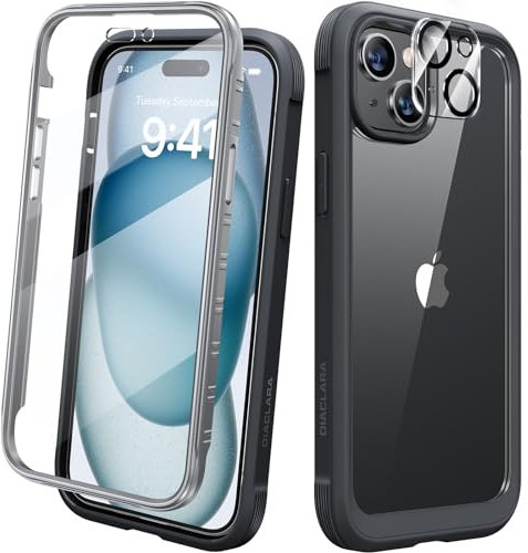 Diaclara Designed for iPhone 15 phone Case, Full Body Rugged Case with Built-in Touch Sensitive Anti-Scratch Screen Protector, with Camera Lens Protector for iPhone 15 6.1 (Black)