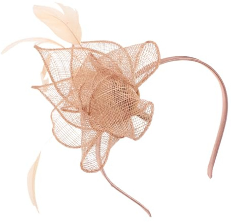 FRCOLOR Wedding Fascinator Hat Nude Fascinator Headband Tea Party Headpieces 20s Pillbox Hat Cocktail Headwear Flower Mesh Plumes Clips for Women