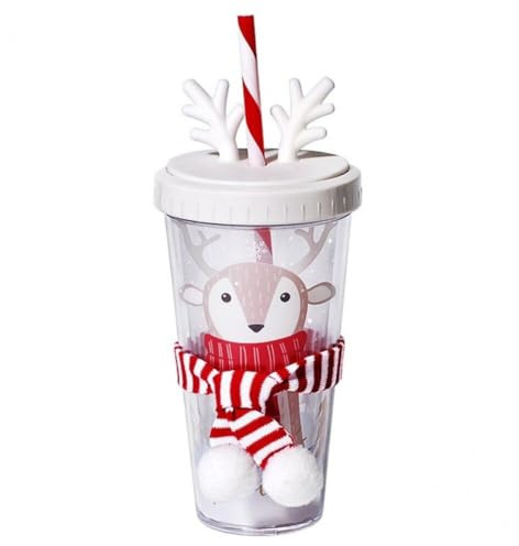 Fopytu Plastik Weihnachten Strohbecher Deckung Doppelwand Ice Cup Bubble Tea Wasserflasche Wiederverwendbare Getränke Süßes