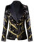 CARFFIV Damen Mode Zweireihige Bankett Party Urlaub Pailletten Langarm Jacken,Black+Gold,XL