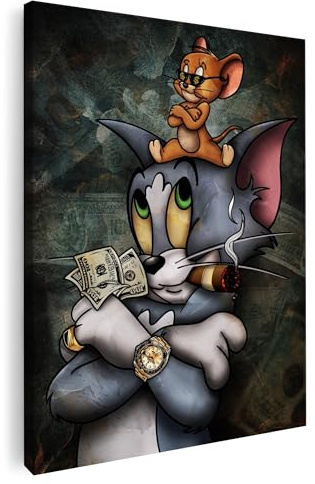 Tom und Jerry Bild | Bild Tom und Jerry | S-Art Bilder | Tom und Jerry Bilder Modern | Leinwandbilder XXL Wohnzimmer | Wandbild Tom und Jerry Deko XXL | Bild Leinwand XXL | Buntes Poster für Wand