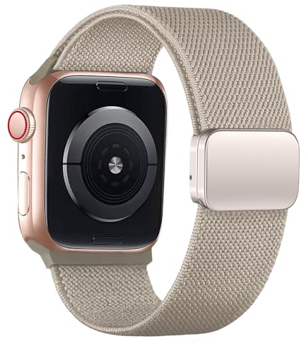 Correa elástica magnética para Apple Watch Correas 40mm 38mm 41mm Mujeres Hombres,Brazalete de nylon trenzado correas deportivas de repuesto para iWatch SE Series 9/8/7/6/5/4/3/2/1,Beige