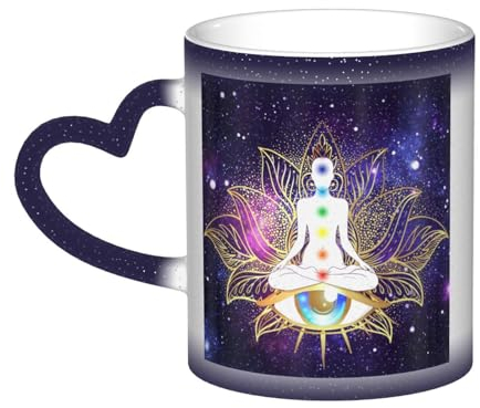 ZORIN Keramik-Kaffeetasse mit Sternenhimmel, Farbwechsel, Galaxie-Chakra mit Lotusblüte, wärmeempfindliche Tassen, Teetasse, magischer Urlaub, Geburtstagsgeschenk, für Männer und Frauen (blau)