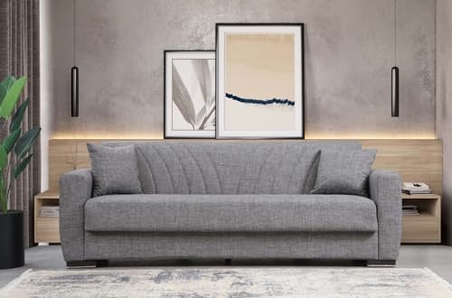 Domo Mea Divano Letto New York 3 Posti Grigio | 210x75x80 cm, Design Moderno