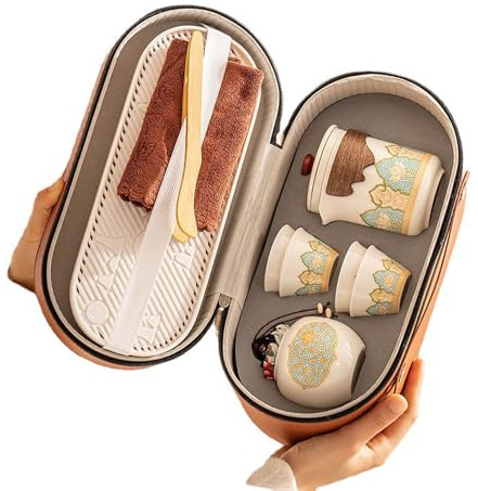 STJNFCY Juego de té de Porcelana Japonesa, Juego de té Chino único, Mini Tetera de cerámica de Viaje, Juego de té Kung fu portátil para Picnic al Aire Libre Oficina casa Hotel
