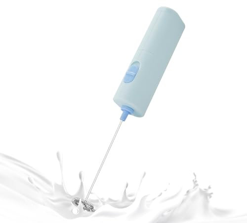 ELMWAY Electric Milk Frother – Handheld Battery Powered Foam Maker & Electric Whisk, Lightweight & Portable for Coffee, Lattes & Hot Chocolate, Easy to Use (2 AA Batteries Not Included) – Light Blue