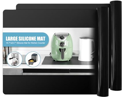 KitchenRaku 2Stück Schwarz Silikonmatte 50x70cm, Rutschfeste Tischunterlage, Hitzebeständige Antihaftmatte, Tischunterlage, wiederverwendbar, lebensmittelecht, spülmaschinenfest