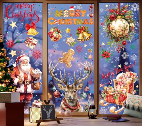4 Pièce Grande Taille Stickers NoëL Fenêtre avec l'argent Brillant, 30X45cm Décoration NoëL Fenetre Réutilisables, Autocollant NoëL Fenêtre de Vitre, Recto-Verso Stickers Fenêtre Noel (Rouge)