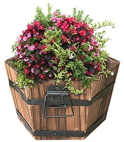 XIYANGY Wooden Planter Barrel Set of 3 with Handle Rustic Wooden Whiskey Bucket Wishing Well Pail Patio Garden Backyard Primitive Planter Outdoor Indoor Home Decor(Small)