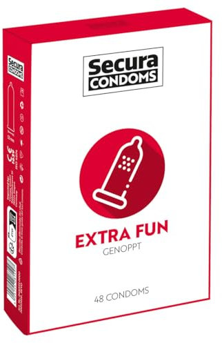 Secura Extra Fun 48er Kondome - 48 genoppte Präservative zur Verhütung ohne Hormone für Männer, mit Noppen zur erhöhten Stimulation