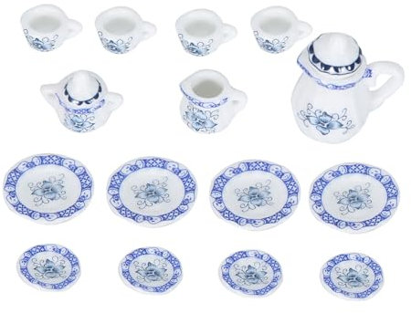 Juego de tazas de té en miniatura, 15 piezas de té en miniatura 1:12 Cocina de casa de muñecas miniatura Porcelana Flor Tetera Colección Decoración (A)