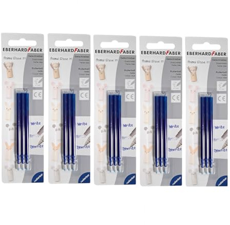 Eberhard Faber 582153 - Ersatzminen für radierbaren Gelschreiber, 3 Stück pro Packung, mit blauer Tinte (5 Packungen)