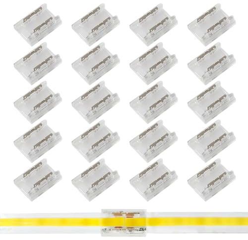 20 Stück 2 Polig 10mm LED Streifen Verbinder, Lötfreier Strip Verbinder für COB, SMD 5050/3528 LED, Transparenter LED Eckverbinder, Kabelverbinder für LED Kabel, Streifenverbindungen
