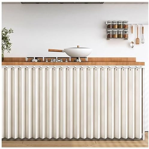 Tende Sotto Il Lavandino, Tendina Sottolavello Bagno, Tenda per Finestra Della Cucina con Binario di Scorrimento Senza Foratura per Armadio da Cucina/Armadio/Bagno/Mobile Lavatrice/Scaffale(Beige,WxH